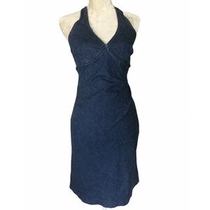 Y2K 90s Guess denim jean halter zip dress